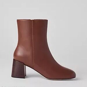 Flare Heel Leather Bootie In Pebble Brown